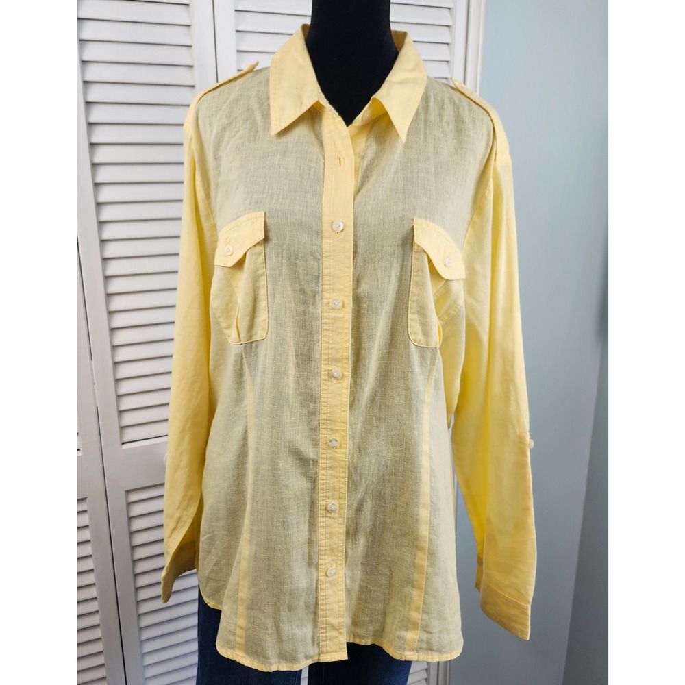 Chico’s Linen Butter Yellow Long Sleeve Button Down Size 16/XL OR 3